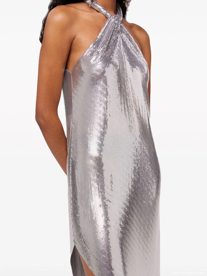 Affordable Women Rabanne dress halterneck metallic-finish 0308